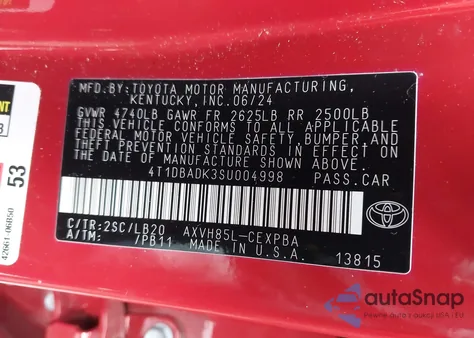 2025 Toyota Camry Xse z USA, uszkodzony, nr VIN 4T1DBADK3SU004998